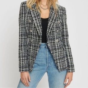 DYNAMITE TWEED WHITE AND BLACK DOUBLE BREASTED SILVER BUTTON BLAZER JACKET